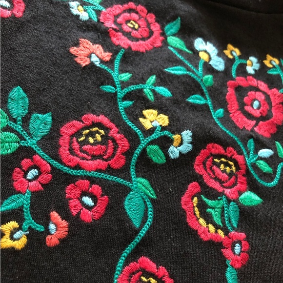 Loft Floral Embroidery Mock Neck Long Sleeve Top in Black - Picture 5 of 10